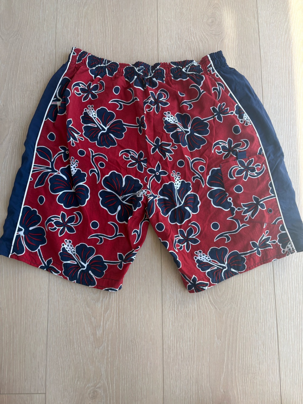 St. John's Bay Red Floral Hybrid Swim Shorts with Navy Panels